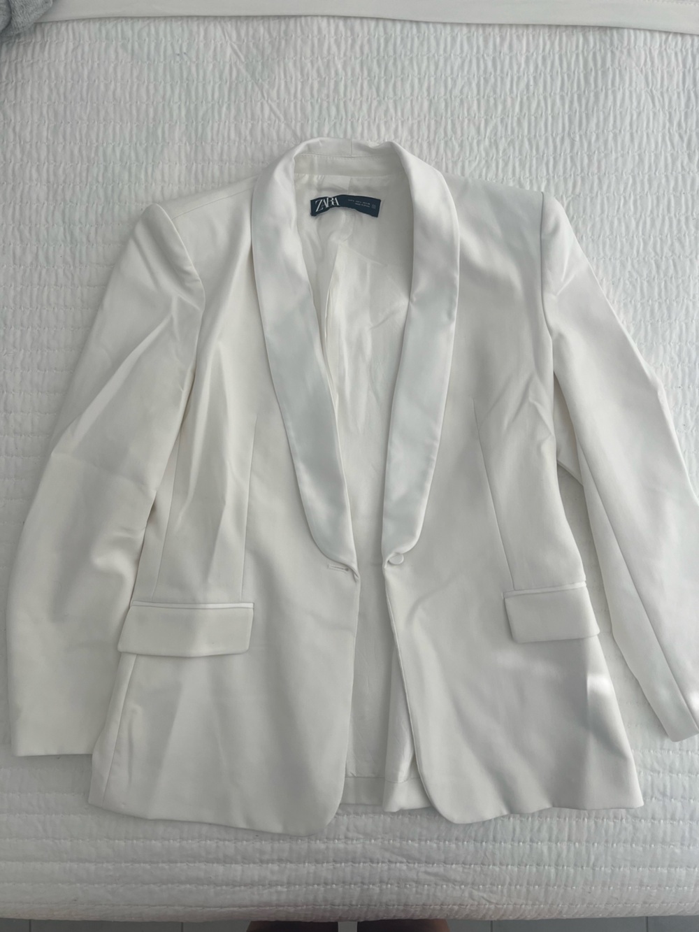 Zara White Fitted Blazer Size L